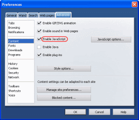 Make sure the 'Enable JavaScript' box is checked.